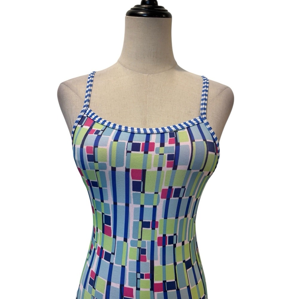 Dolfins Uglies One Piece Women's Swimsuit Sz 10 Geometric Print Cross Back - Picture 2 of 8